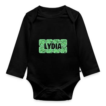 First name Lydia - Organic Longsleeve Baby Bodysuit - black - Front