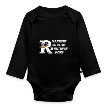 Rente Ente Cartoon - Das Schuften hat ein Ende - Baby Bio-Langarm-Body - Schwarz - Vorne