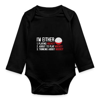 Playing hockey - Organic Longsleeve Baby Bodysuit - black - Front