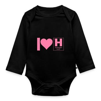 J’adore les dictons hydrogène carburant hydrogène - Body Bébé bio manches longues - noir - Devant