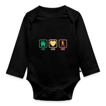 Live Love Hike Mountaineering Trekking Hiker Outdo - Baby Bio-Langarm-Body - Schwarz - Vorne