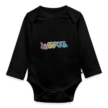 Liverpool England UK Stadt Graffiti Spray Sprayer - Baby Bio-Langarm-Body - Schwarz - Vorne