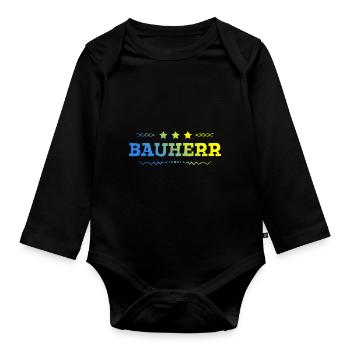 Bauherr Haus Bau - Baby Bio-Langarm-Body - Schwarz - Vorne
