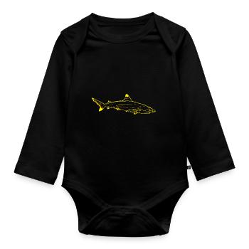 Shark in yellow - Organic Longsleeve Baby Bodysuit - black - Front