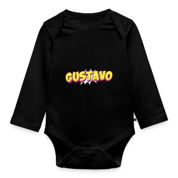 Gustavo Nom personnalisé Style bande dessinée Pop Art, - Body Bébé bio manches longues - noir - Devant