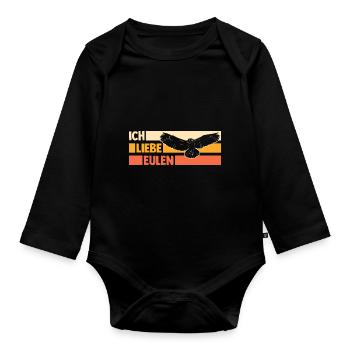 Ich Liebe Eulen - Baby Bio-Langarm-Body - Schwarz - Vorne