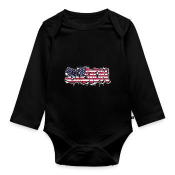 Boston Graffiti Art - Style urbain avec drapeau des États-Unis - Body Bébé bio manches longues - noir - Devant