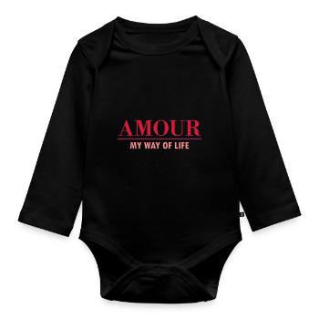 Amour, my way of life (line) - Organic Longsleeve Baby Bodysuit - black - Front