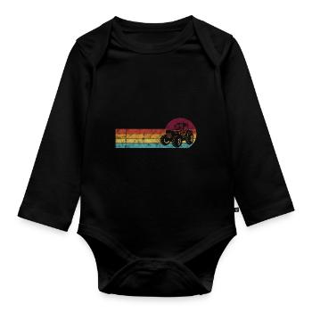 Traktoren Trecker Bauer Retro Traktor Bauernhof - Baby Bio-Langarm-Body - Schwarz - Vorne