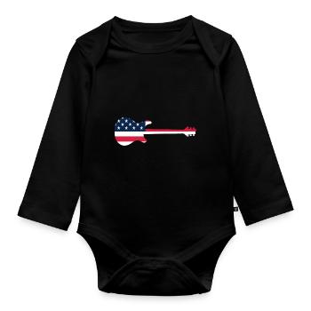 GUITAR WITH AMERICAN FLAG GUITARS - Organic Longsleeve Baby Bodysuit - black - Front
