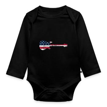 GUITAR WITH AMERICAN FLAG GUITARS - Organic Longsleeve Baby Bodysuit - black - Front