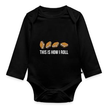 Funny This Is How I Roll Smore Fan Marshmallow Cam - Organic Longsleeve Baby Bodysuit - black - Front