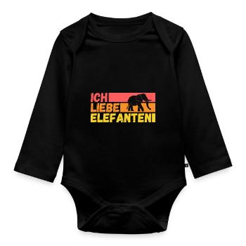 Elefant Elefanten - Baby Bio-Langarm-Body - Schwarz - Vorne