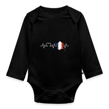Français Français Battement de cœur France France - Body Bébé bio manches longues - noir - Devant