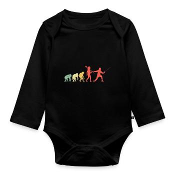 Evolution Fechten Schwert Degen Fechter Athlet - Baby Bio-Langarm-Body - Schwarz - Vorne