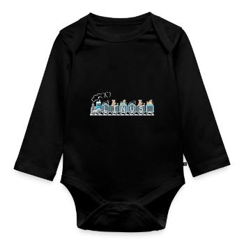 LINUS NAME TRAIN LOCO - Organic Longsleeve Baby Bodysuit - black - Front