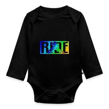 MTB Spruch RIDE Mountainbike Downhill - Baby Bio-Langarm-Body - Schwarz - Vorne
