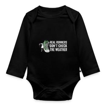 Läufer schauen nicht nach Wetter - Laufmotivation - Baby Bio-Langarm-Body - Schwarz - Vorne