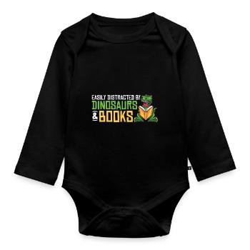 Dinosaur Book Read Dino Read Funny Readers - Organic Longsleeve Baby Bodysuit - black - Front