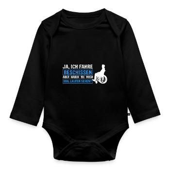 Rollstuhlfahrer Rollstuhl Spruch Geschenkidee Roll - Baby Bio-Langarm-Body - Schwarz - Vorne