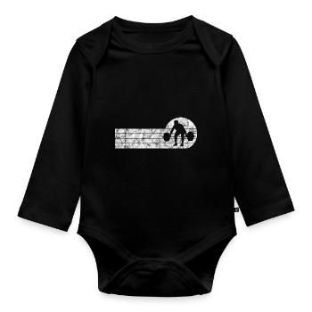 Bodybuilding Bodybuilder GYM Fitnessstudio Retro - Baby Bio-Langarm-Body - Schwarz - Vorne
