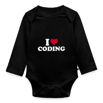 I Love Coding - Organic Longsleeve Baby Bodysuit - black - Front