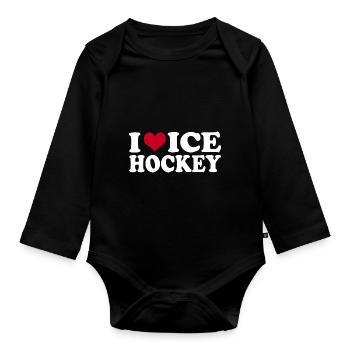 I Love Ice Hockey Eishockey - Baby Bio-Langarm-Body - Schwarz - Vorne