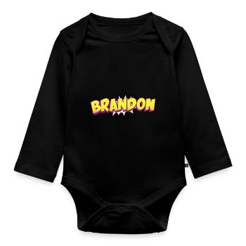 Brandon benutzerdefinierter Name Comic-Stil Pop-Art, - Baby Bio-Langarm-Body - Schwarz - Vorne