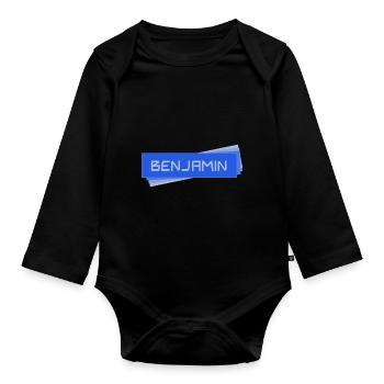 Namensschild Benjamin - Baby Bio-Langarm-Body - Schwarz - Vorne