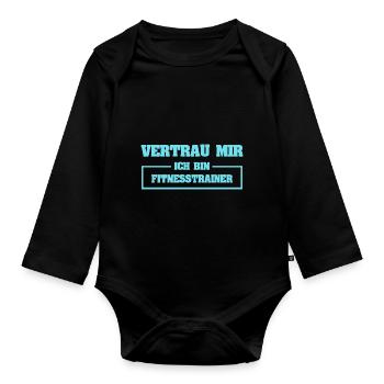 Fitnesstrainer als Lustig - Baby Bio-Langarm-Body - Schwarz - Vorne