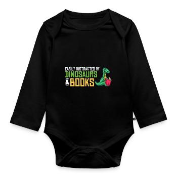 Dinosaur Book Read Dino Read Funny Readers - Organic Longsleeve Baby Bodysuit - black - Front