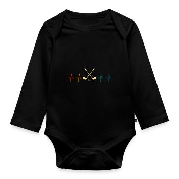ECG Heartbeat Graphic Golf Player Golfing Golfer D - Baby Bio-Langarm-Body - Schwarz - Vorne