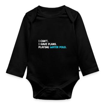 Ich kann nicht Ich habe vor, Wasserball Aquatic Po zu spielen - Baby Bio-Langarm-Body - Schwarz - Vorne