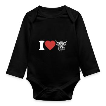 I Love Highland Cattle - Heart - Cow - Cattle Breeding - Organic Longsleeve Baby Bodysuit - black - Front