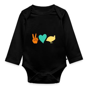 Hühner Hahn Perlhuhn - Baby Bio-Langarm-Body - Schwarz - Vorne