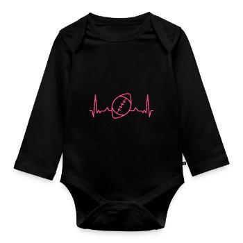 J'adore le football J'aime le football américain de rugby - Body Bébé bio manches longues - noir - Devant