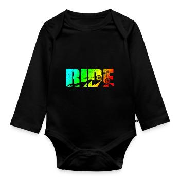 MTB Spruch RIDE Mountainbike Downhill - Baby Bio-Langarm-Body - Schwarz - Vorne