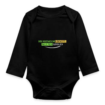 vegetarisch macht mich glücklich - Baby Bio-Langarm-Body - Schwarz - Vorne