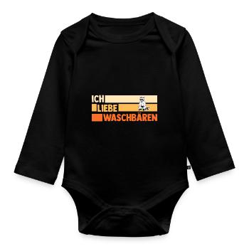 Tiermotiv Waschbär - Baby Bio-Langarm-Body - Schwarz - Vorne