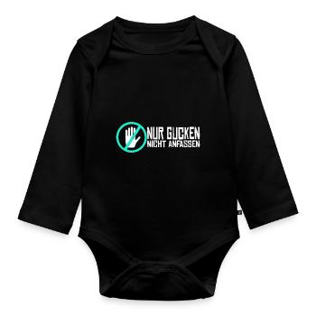 Nicht anfassen Do not Touch Spruch Icon Symbol - Baby Bio-Langarm-Body - Schwarz - Vorne