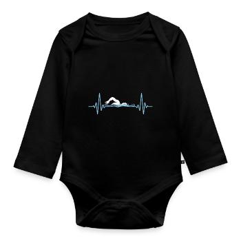 Nageur Fréquence pouls Natation - Body Bébé bio manches longues - noir - Devant