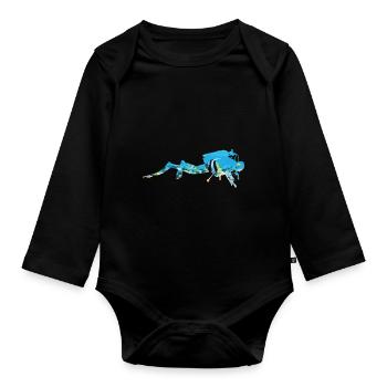 Scuba Taucher unter Wasser Korallen Riff - Baby Bio-Langarm-Body - Schwarz - Vorne