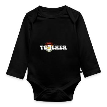Trick or Teach Retro Floral Ghost Teacher Groovy - Organic Longsleeve Baby Bodysuit - black - Front