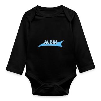 First name Albin - Organic Longsleeve Baby Bodysuit - black - Front