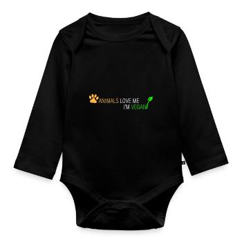 Tiere lieben mich - ich bin Veganer - Baby Bio-Langarm-Body - Schwarz - Vorne