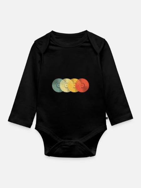 Schallplatte Vinyl Vintage Retro - Organic Longsleeve Baby Bodysuit - black