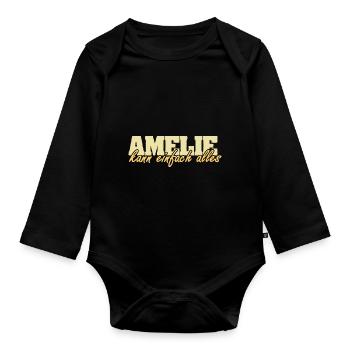 Geschenk für Amelie - Baby Bio-Langarm-Body - Schwarz - Vorne