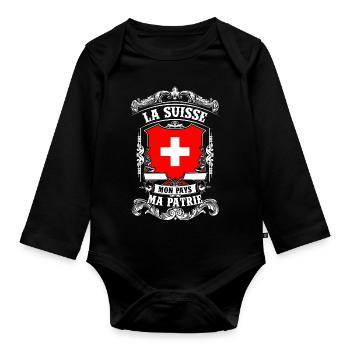 La Suisse - Mon Pays - Ma Patrie - Body Bébé bio manches longues - noir - Devant