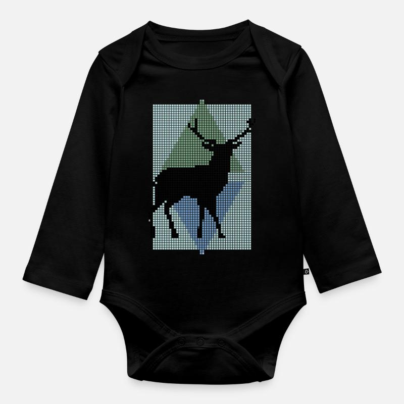 cerf - Body Bébé bio manches longues - noir