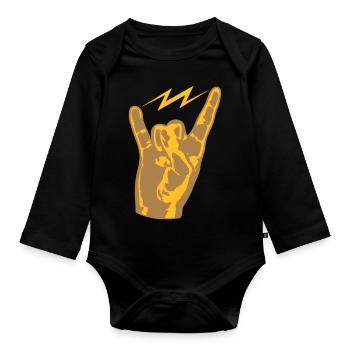 hand finger heavy metal hard rock konzert musik pa - Baby Bio-Langarm-Body - Schwarz - Vorne